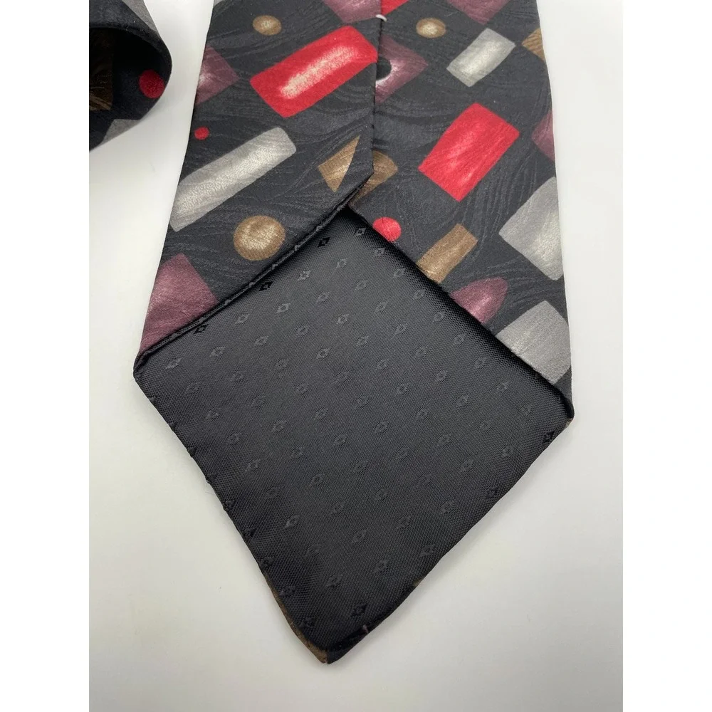 Hanover St Tie Works Ltd Mens Silk Tie Geometric Abstract Red Silver Black USA